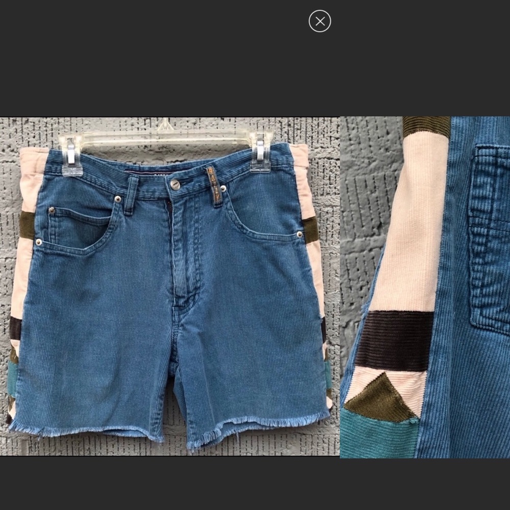 Razzy Corduroy Cut-Offs-Blue With Side Detail Sz28